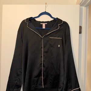 Victoria's Secret Black Satin Button-Up Top